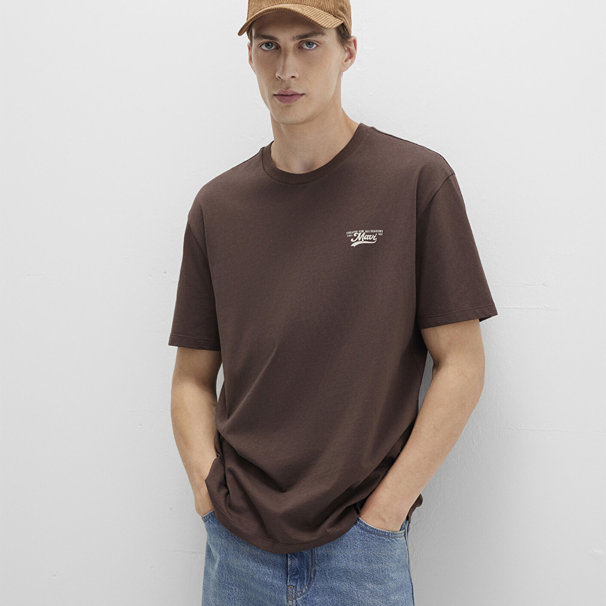 Mavi Mavi Baskılı Kahverengi Tişört Loose Fit / Bol Rahat Kesim 0612840-88067