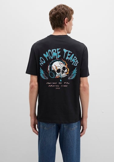  Mavi Kurukafa Baskılı Siyah Tişört Loose Fit / Bol Rahat Kesim 0612842-900
