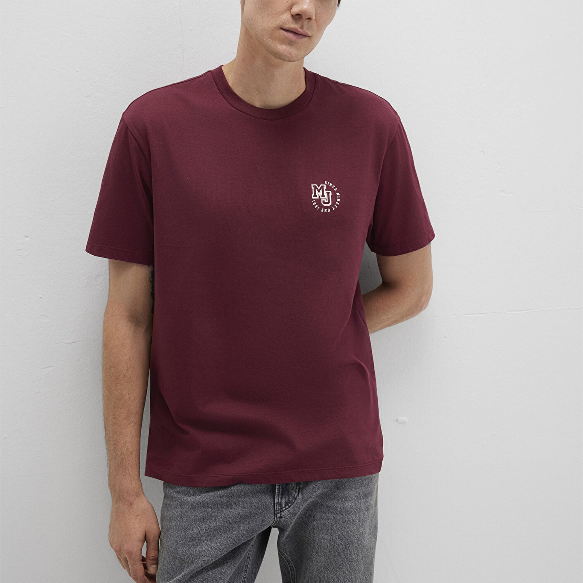 Mavi MJ Logo Baskılı Bordo Tişört Loose Fit / Bol Rahat Kesim 0612839-70394