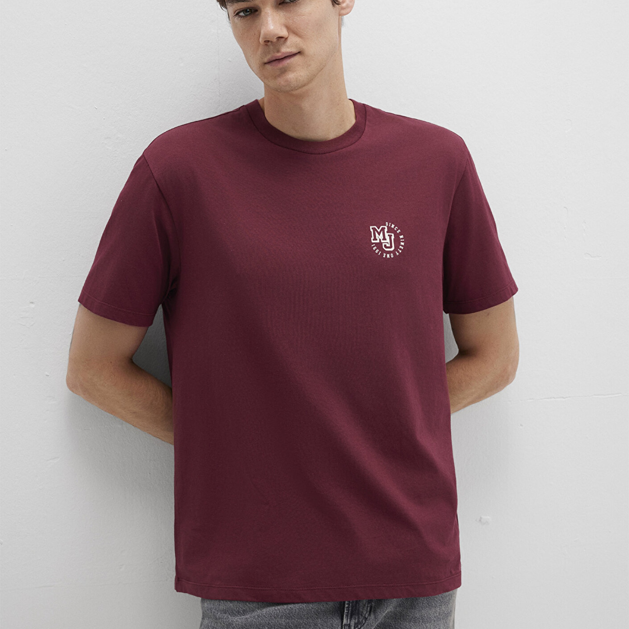 Mavi MJ Logo Baskılı Bordo Tişört Loose Fit / Bol Rahat Kesim 0612839-70394