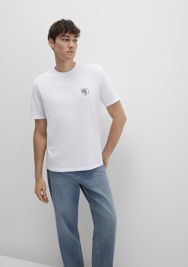  Mavi MJ Logo Baskılı Beyaz Tişört Loose Fit / Bol Rahat Kesim 0612839-620