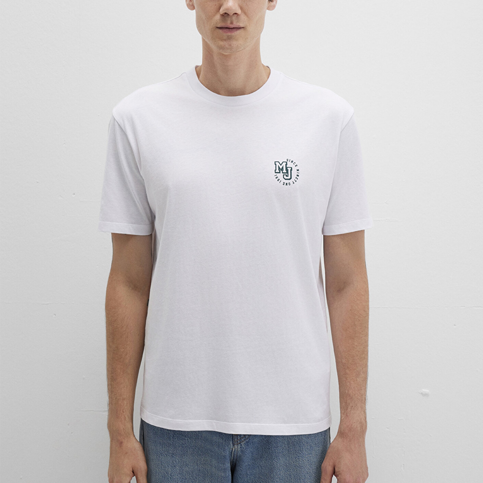 Mavi MJ Logo Baskılı Beyaz Tişört Loose Fit / Bol Rahat Kesim 0612839-620