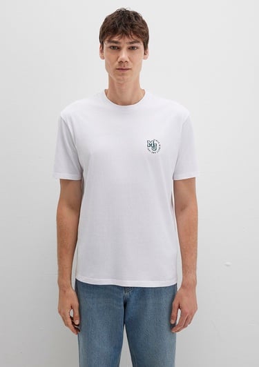  Mavi MJ Logo Baskılı Beyaz Tişört Loose Fit / Bol Rahat Kesim 0612839-620