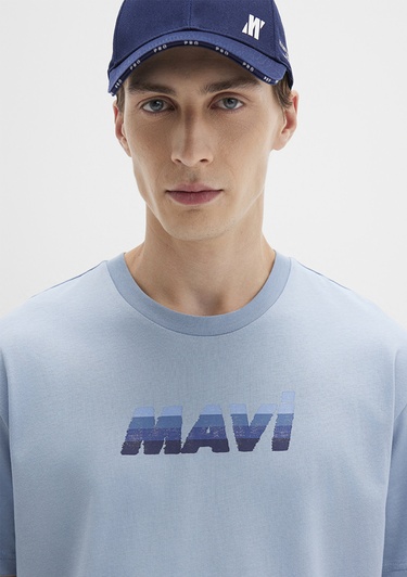  Mavi Mavi Baskılı Mavi Tişört Loose Fit / Bol Rahat Kesim 0612904-80796