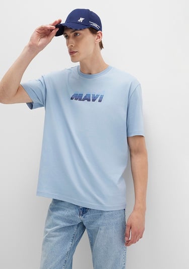  Mavi Mavi Baskılı Mavi Tişört Loose Fit / Bol Rahat Kesim 0612904-80796