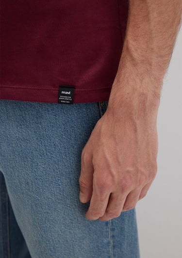  Mavi Etiket Detaylı Bordo Basic Tişört Loose Fit / Bol Rahat Kesim 0611824-70394