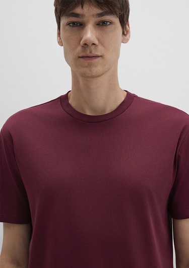  Mavi Etiket Detaylı Bordo Basic Tişört Loose Fit / Bol Rahat Kesim 0611824-70394