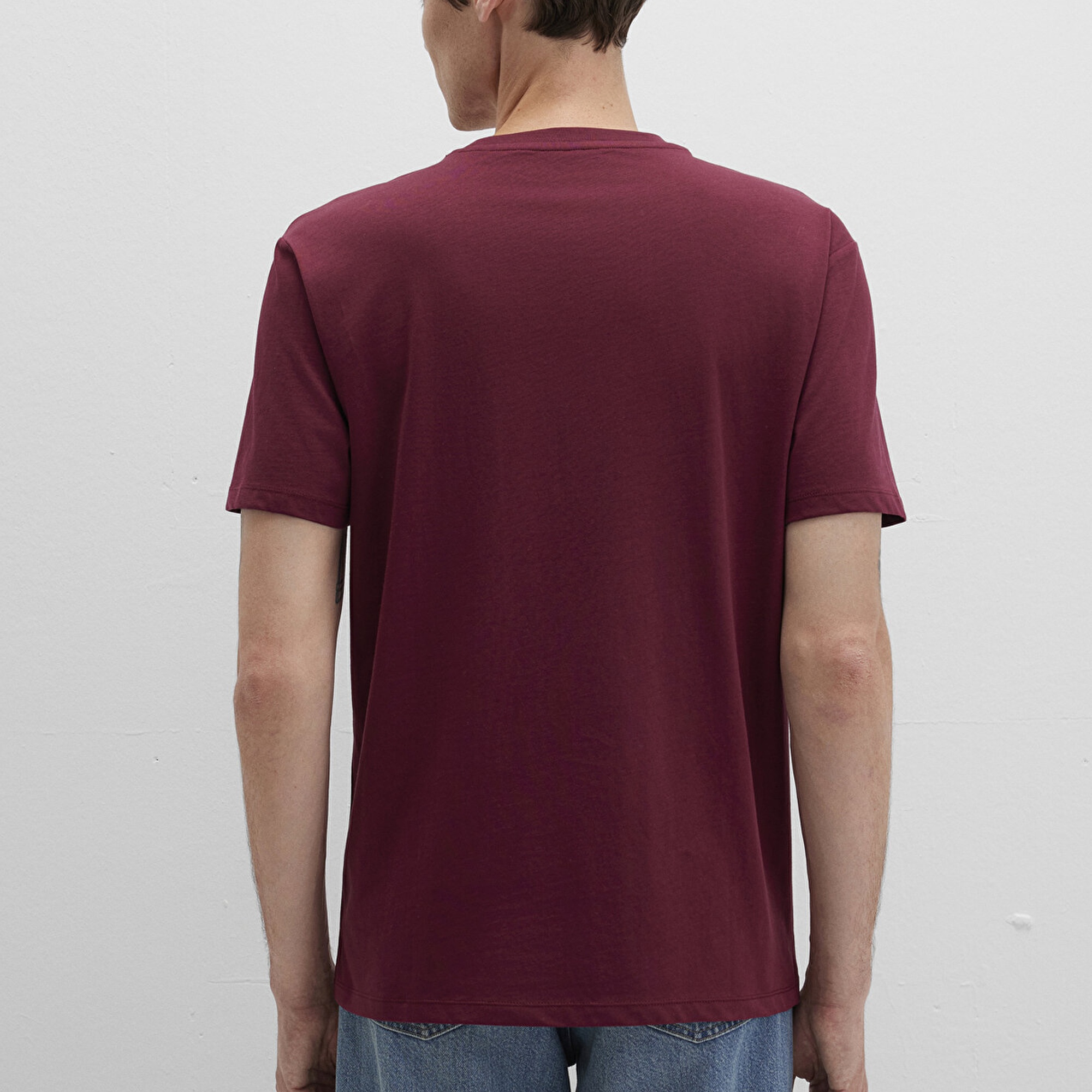 Mavi Etiket Detaylı Bordo Basic Tişört Loose Fit / Bol Rahat Kesim 0611824-70394