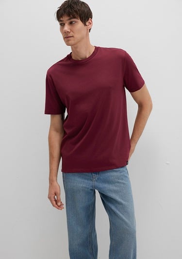  Mavi Etiket Detaylı Bordo Basic Tişört Loose Fit / Bol Rahat Kesim 0611824-70394