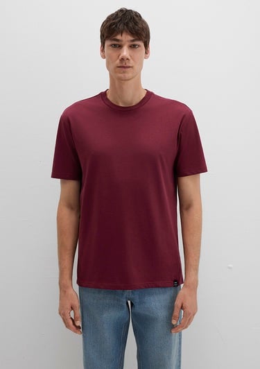  Mavi Etiket Detaylı Bordo Basic Tişört Loose Fit / Bol Rahat Kesim 0611824-70394