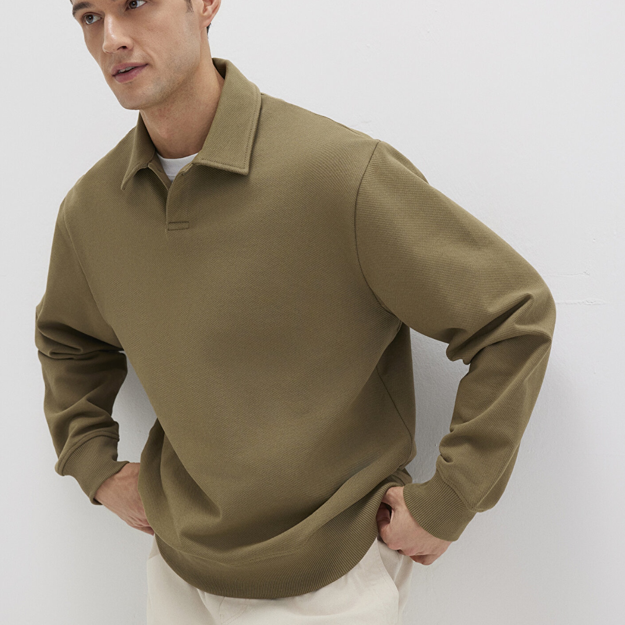 Mavi Polo Yaka Haki Sweatshirt 0S10458-71816