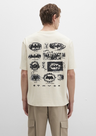  Mavi Batman Baskılı Bej Tişört Relaxed Fit / Rahat Kesim 0612919-70065