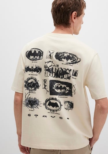  Mavi Batman Baskılı Bej Tişört Relaxed Fit / Rahat Kesim 0612919-70065