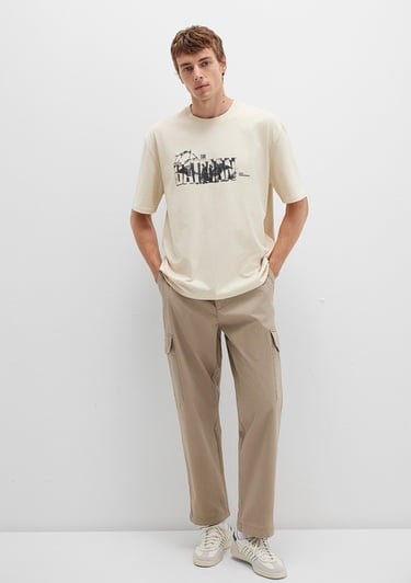  Mavi Batman Baskılı Bej Tişört Relaxed Fit / Rahat Kesim 0612919-70065