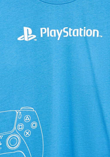  Mavi Playstation Baskılı Mavi Tişört Loose Fit / Bol Rahat Kesim 6610376-70772