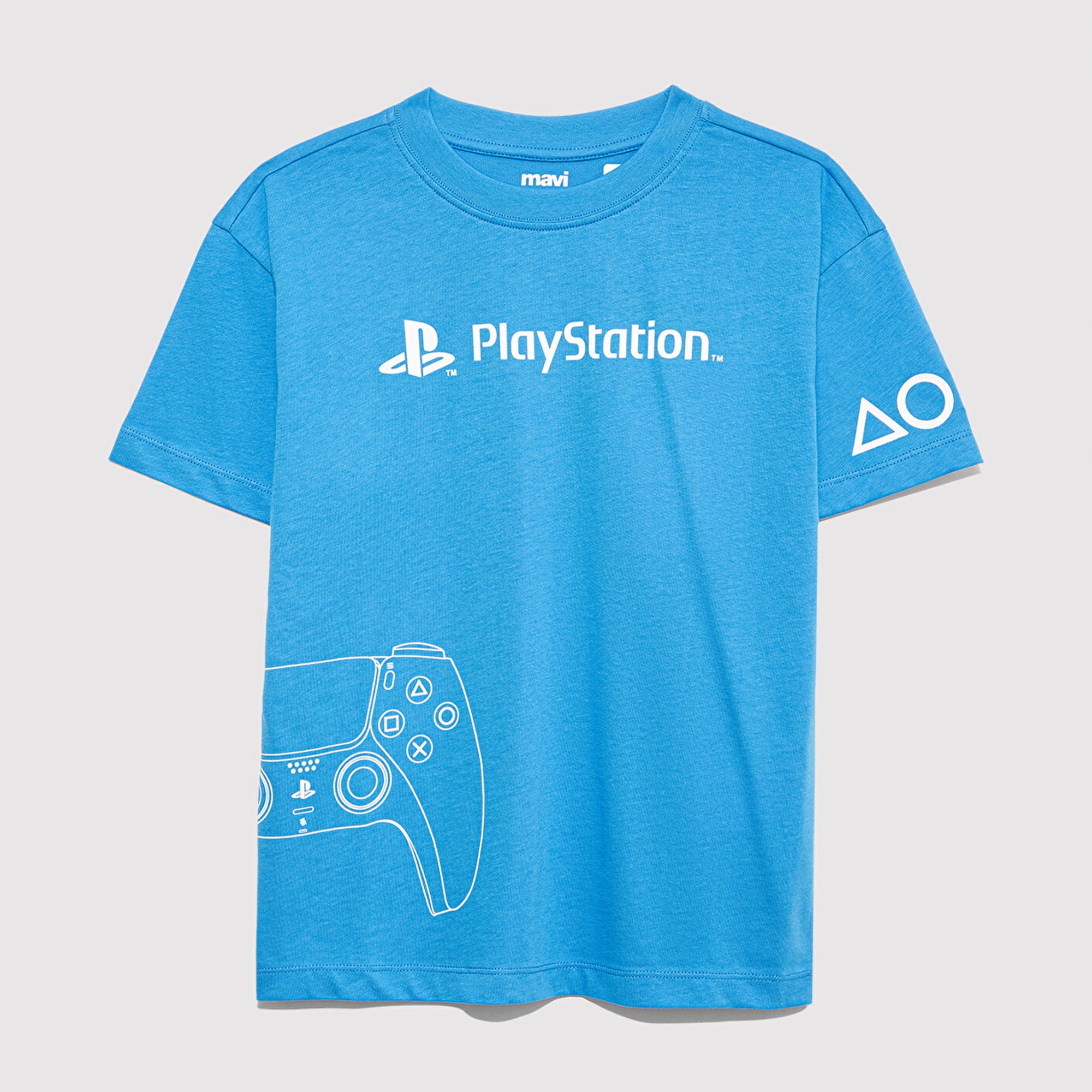 Mavi Playstation Baskılı Mavi Tişört Loose Fit / Bol Rahat Kesim 6610376-70772