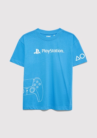  Mavi Playstation Baskılı Mavi Tişört Loose Fit / Bol Rahat Kesim 6610376-70772