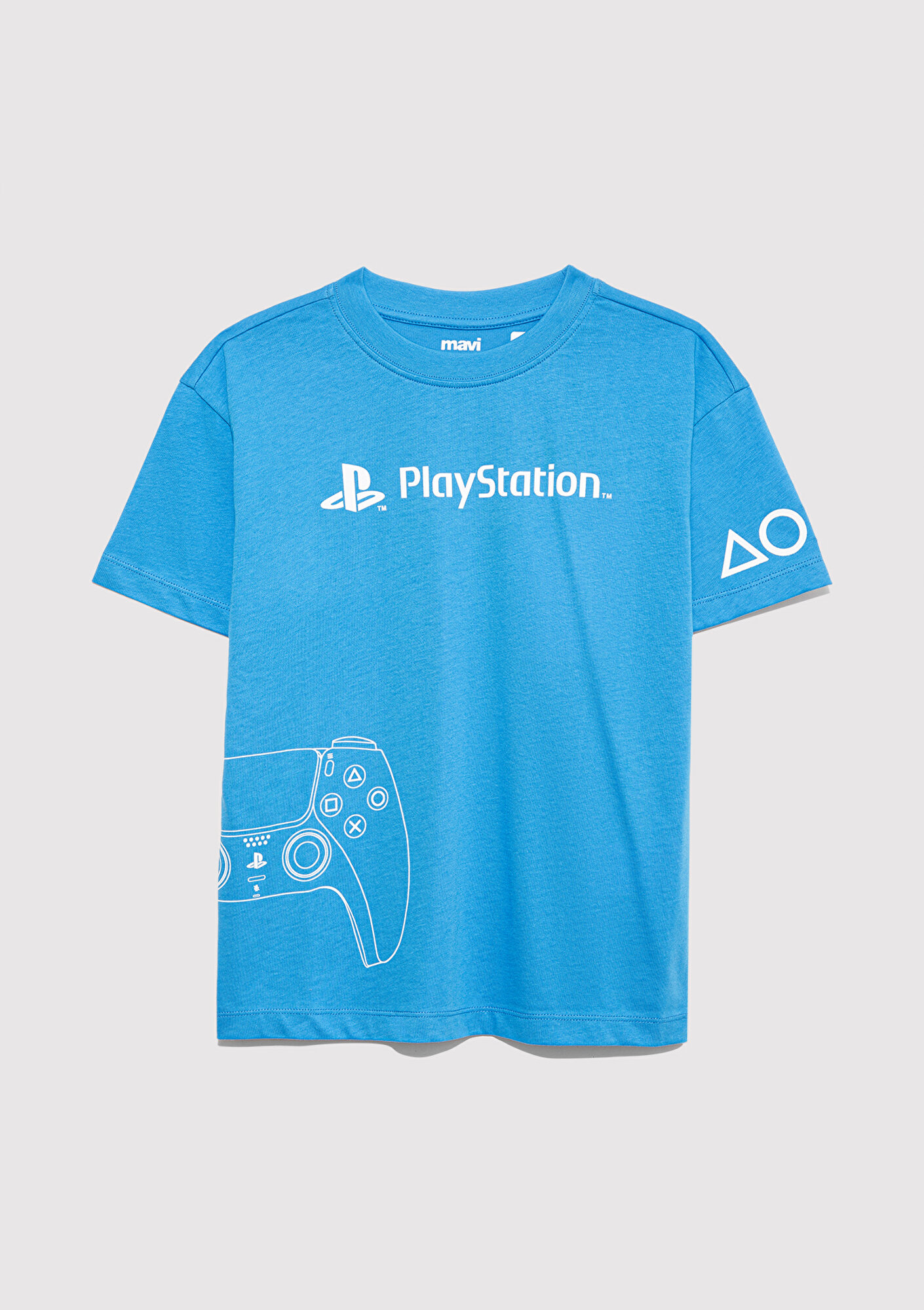  Mavi Playstation Baskılı Mavi Tişört Loose Fit / Bol Rahat Kesim 6610376-70772