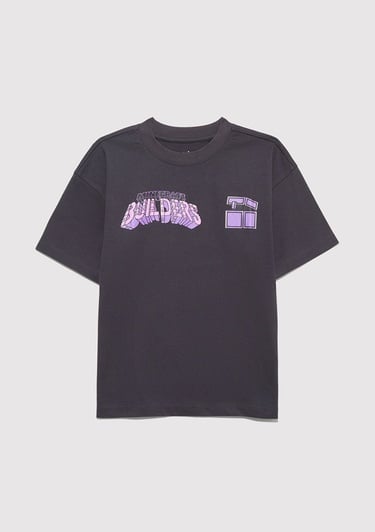  Mavi Minecraft Baskılı Antrasit Tişört Oversize / Geniş Kesim 6610379-70087