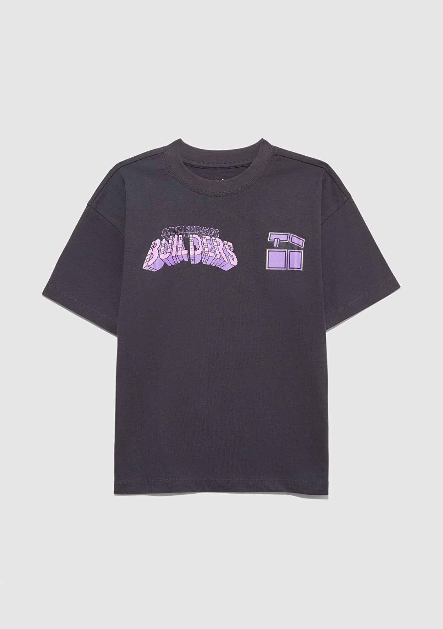  Mavi Minecraft Baskılı Antrasit Tişört Oversize / Geniş Kesim 6610379-70087