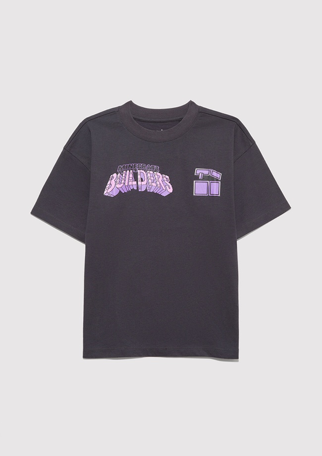  Mavi Minecraft Baskılı Antrasit Tişört Oversize / Geniş Kesim 6610379-70087