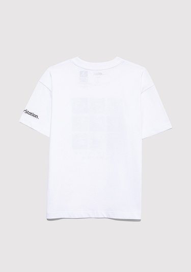  Mavi Playstation Baskılı Beyaz Tişört Loose Fit / Bol Rahat Kesim 6610374-620