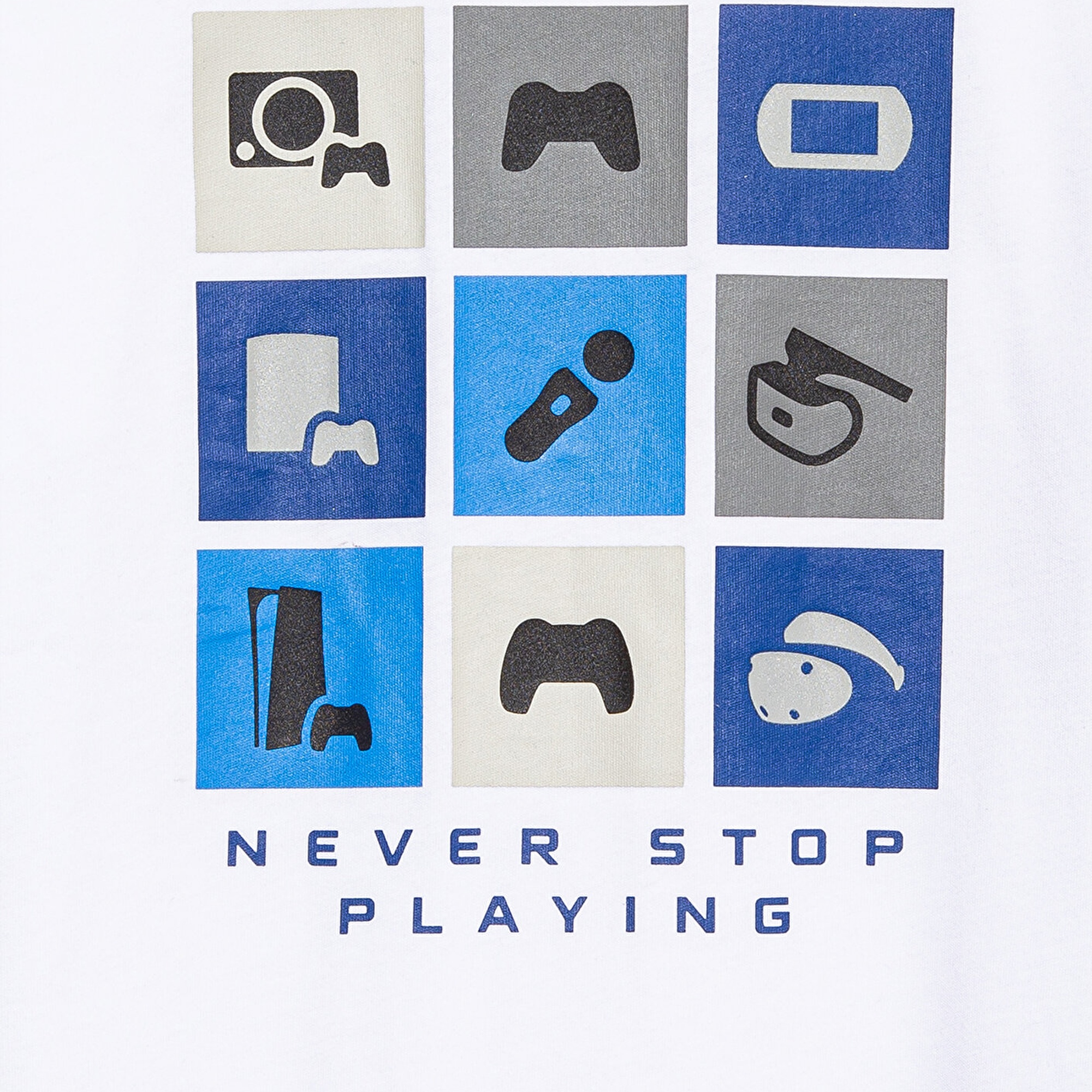 Mavi Playstation Baskılı Beyaz Tişört Loose Fit / Bol Rahat Kesim 6610374-620