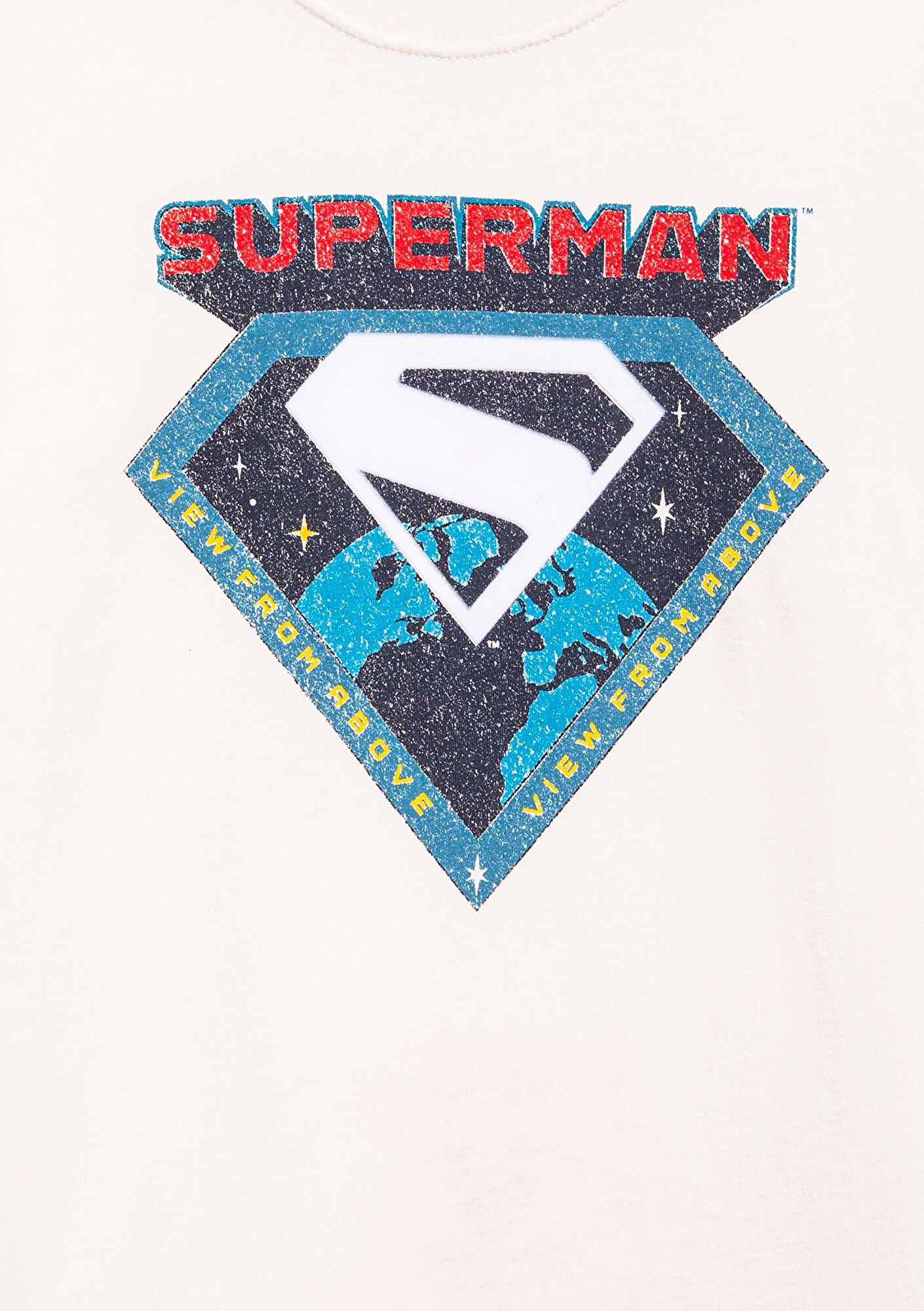  Mavi Superman Baskılı Beyaz Tişört Loose Fit / Bol Rahat Kesim 6610381-70057