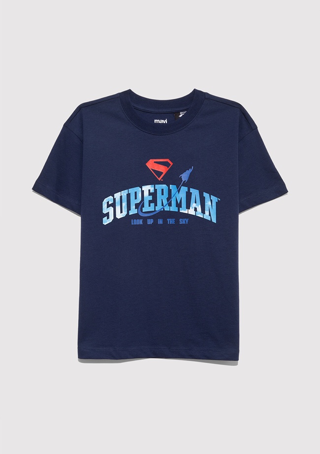 Mavi Superman Baskılı Lacivert Tişört Loose Fit / Bol Rahat Kesim 6610380-70720