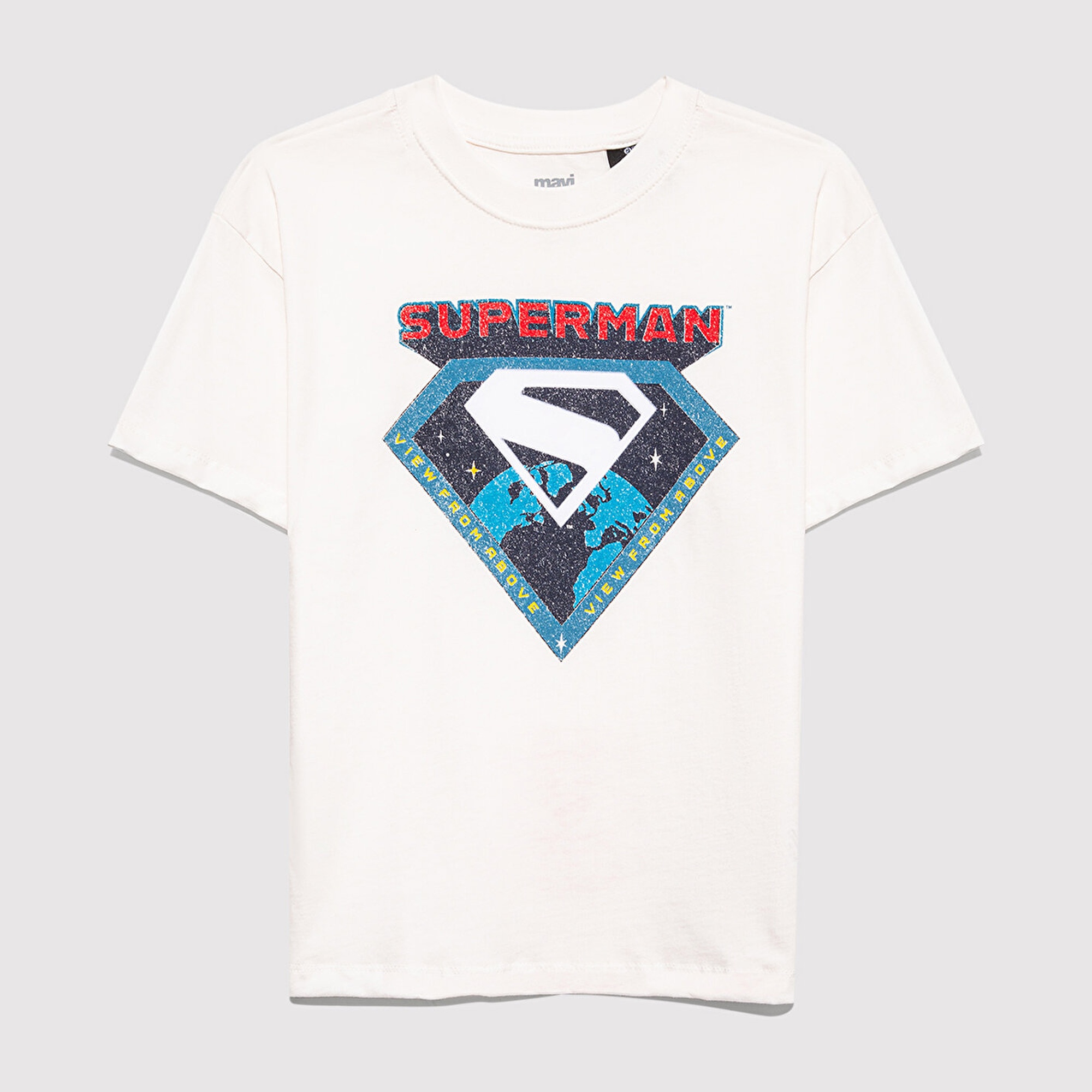 Mavi Superman Baskılı Beyaz Tişört Loose Fit / Bol Rahat Kesim 6610381-70057