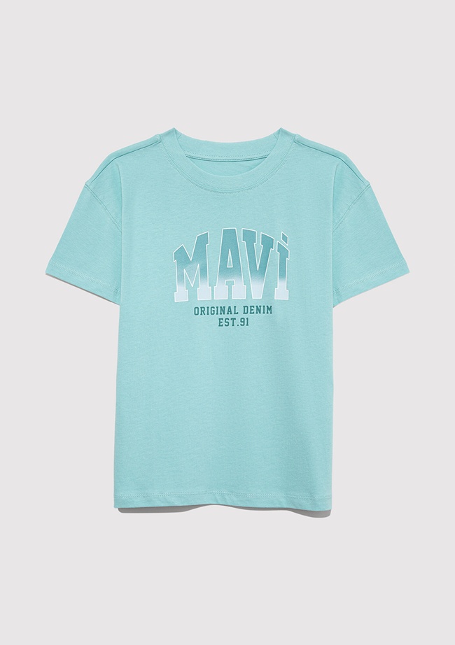  Mavi Mavi Logo Baskılı Mavi Tişört Loose Fit / Bol Rahat Kesim 7610386-71748