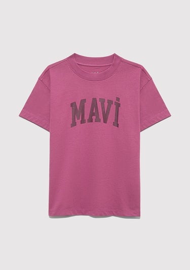  Mavi Mavi Logo Baskılı Pembe Tişört Loose Fit / Bol Rahat Kesim 7610385-70651