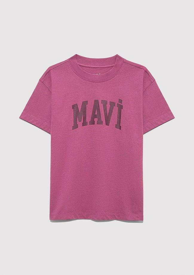  Mavi Mavi Logo Baskılı Pembe Tişört Loose Fit / Bol Rahat Kesim 7610385-70651