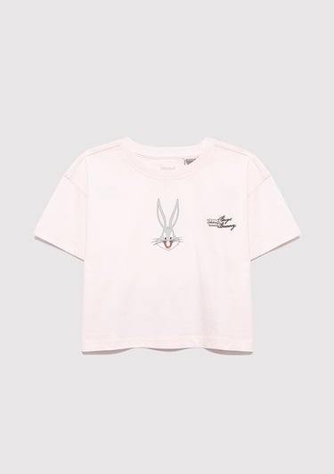  Mavi Bugs Bunny Baskılı Pembe Tişört Loose Fit / Bol Rahat Kesim 7610369-90773