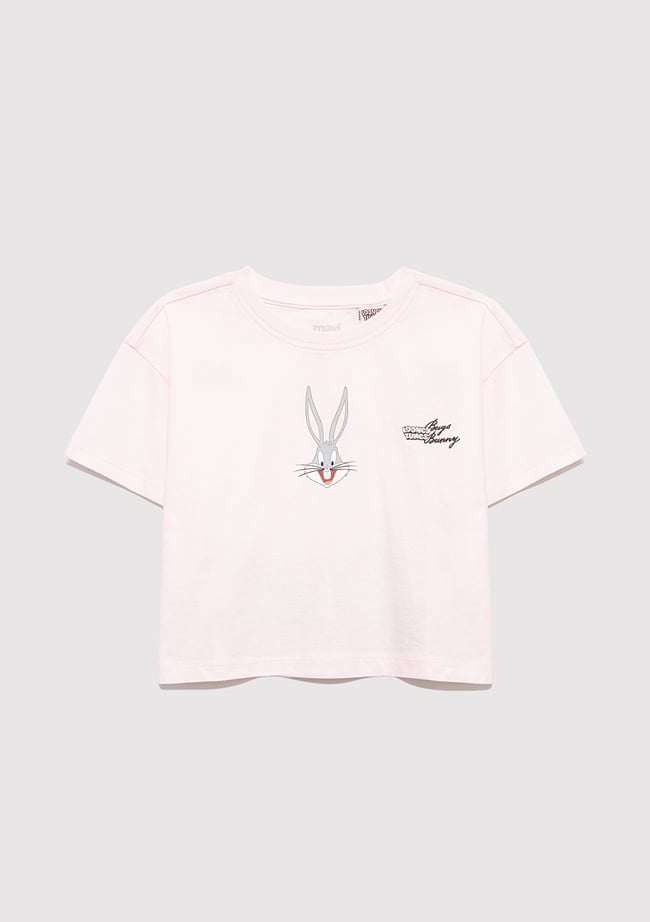  Mavi Bugs Bunny Baskılı Pembe Tişört Loose Fit / Bol Rahat Kesim 7610369-90773