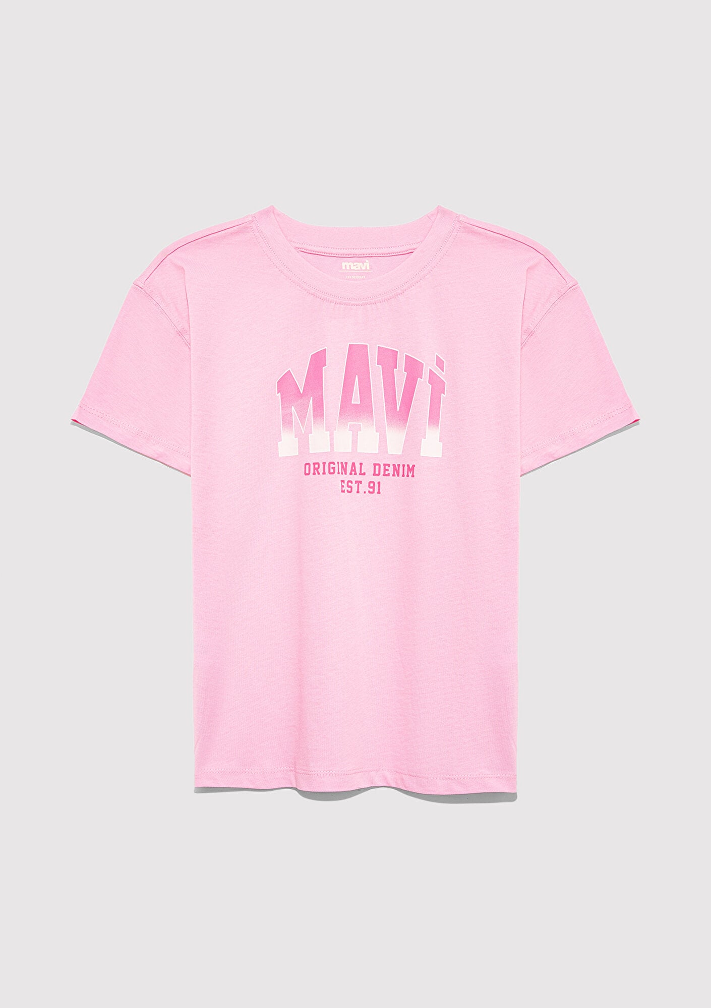  Mavi Mavi Logo Baskılı Pembe Tişört Loose Fit / Bol Rahat Kesim 7610386-70972