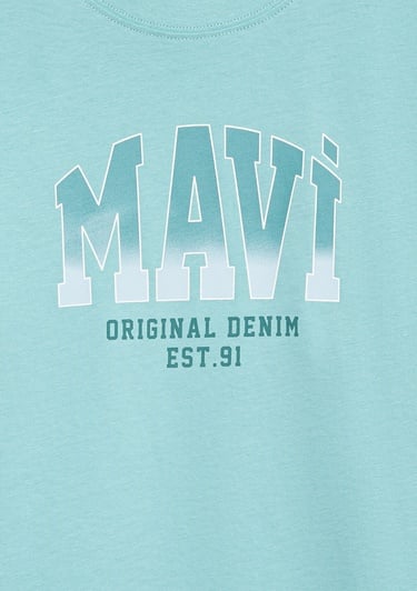  Mavi Mavi Logo Baskılı Mavi Tişört Loose Fit / Bol Rahat Kesim 7610386-71748