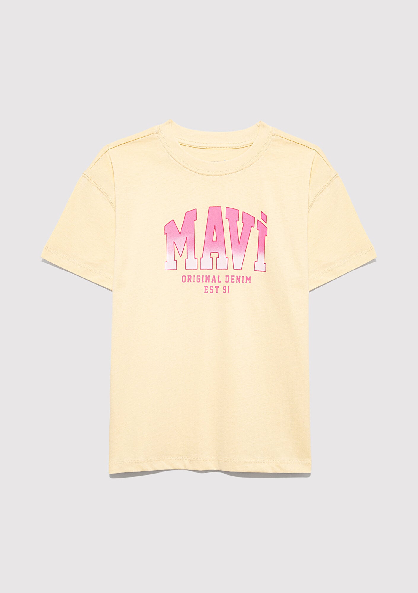  Mavi Mavi Logo Baskılı Sarı Tişört Loose Fit / Bol Rahat Kesim 7610386-70024