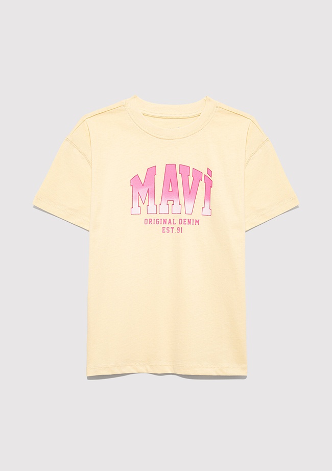  Mavi Mavi Logo Baskılı Sarı Tişört Loose Fit / Bol Rahat Kesim 7610386-70024