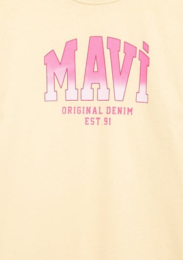  Mavi Mavi Logo Baskılı Sarı Tişört Loose Fit / Bol Rahat Kesim 7610386-70024