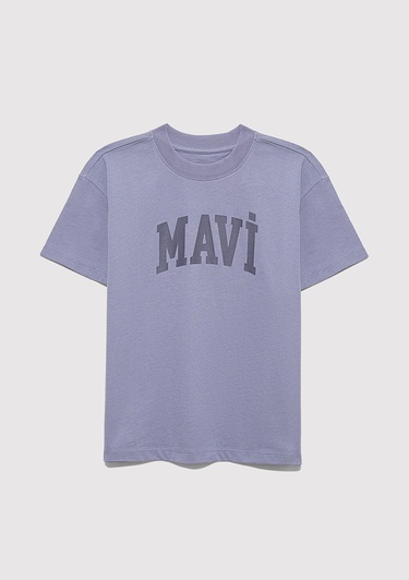  Mavi Mavi Logo Baskılı Mor Tişört Loose Fit / Bol Rahat Kesim 7610385-88095
