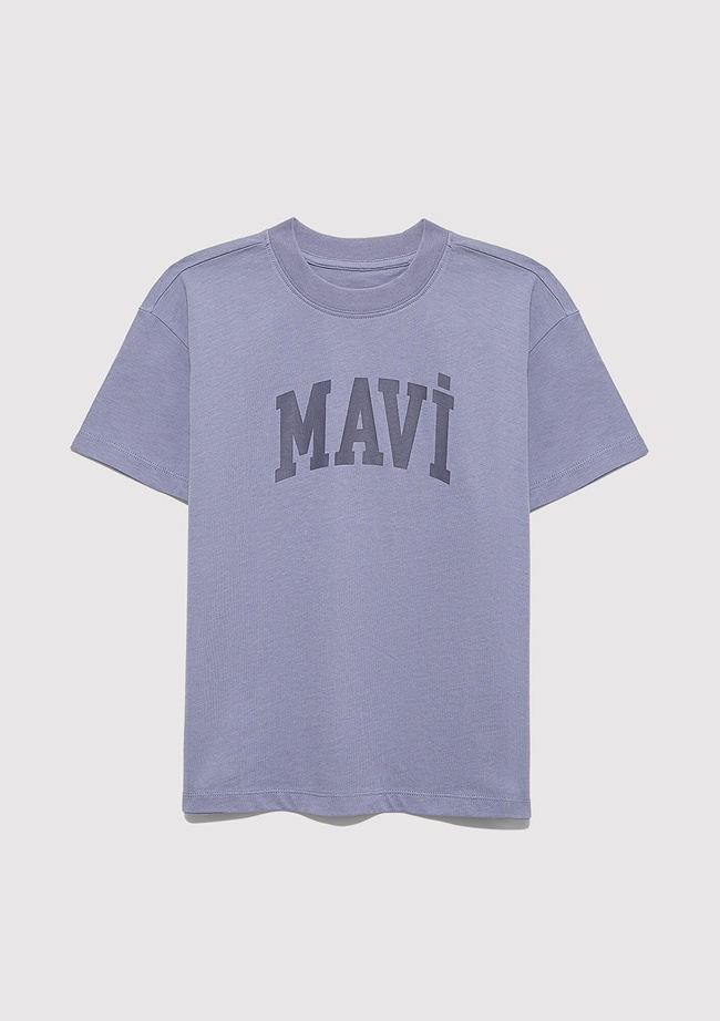  Mavi Mavi Logo Baskılı Mor Tişört Loose Fit / Bol Rahat Kesim 7610385-88095