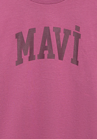  Mavi Mavi Logo Baskılı Pembe Tişört Loose Fit / Bol Rahat Kesim 7610385-70651