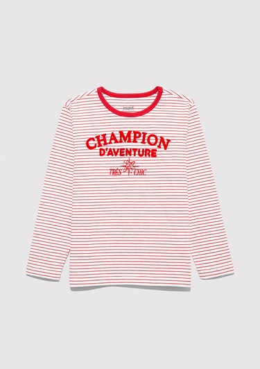  Mavi Uzun Kollu Çizgili Tişört Regular Fit / Normal Kesim 7610357-90989