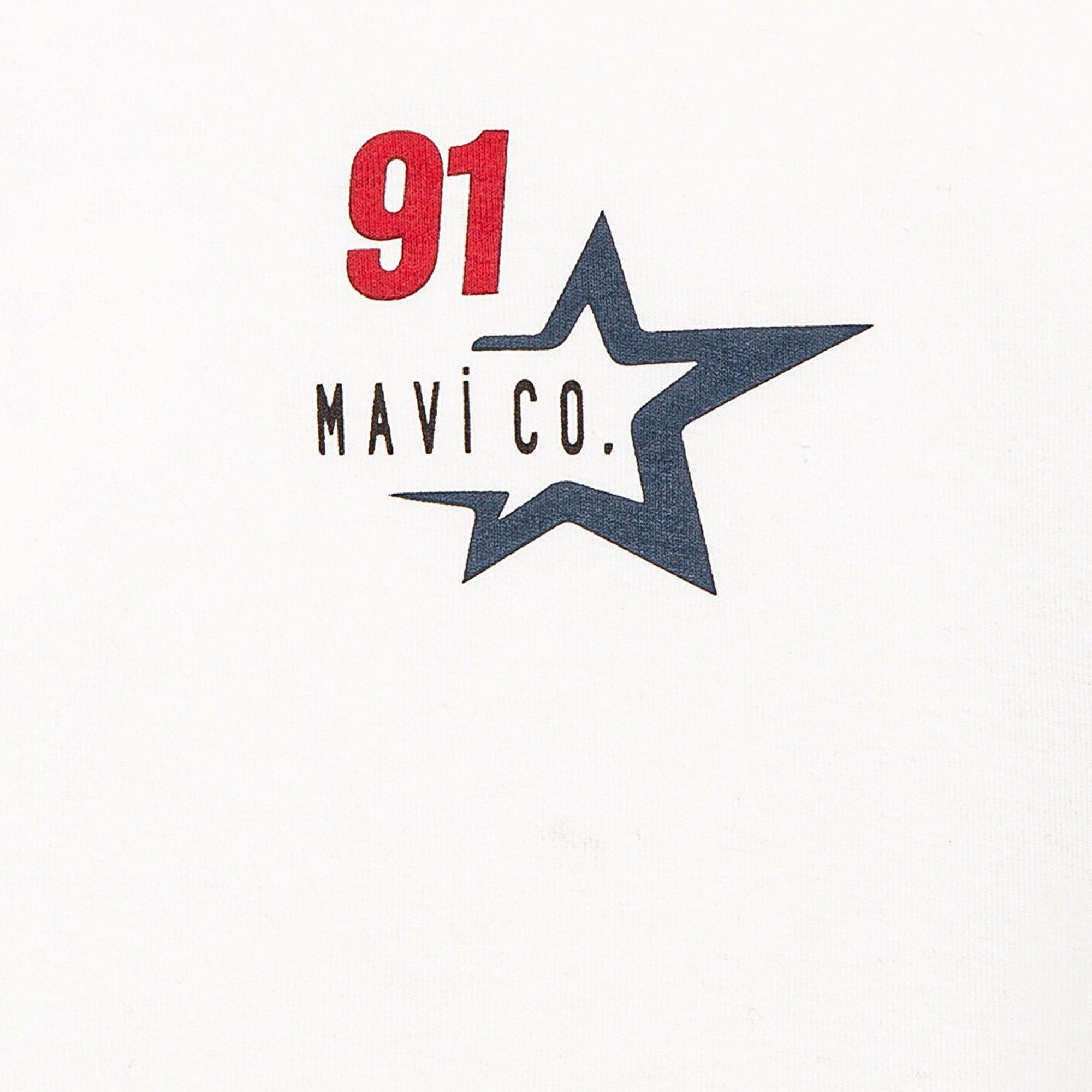 Mavi Baskılı Beyaz Tişört Fitted / Vücuda Oturan Kesim 7610345-70057