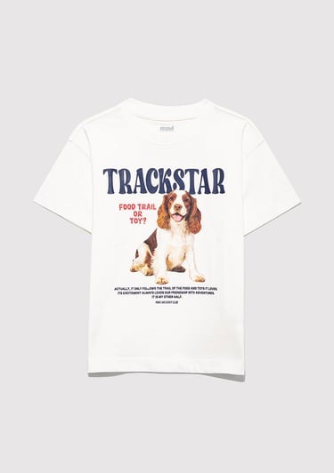  Mavi Baskılı Ekru Tişört Loose Fit / Bol Rahat Kesim 7610347-70057