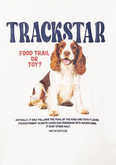  Mavi Baskılı Ekru Tişört Loose Fit / Bol Rahat Kesim 7610347-70057