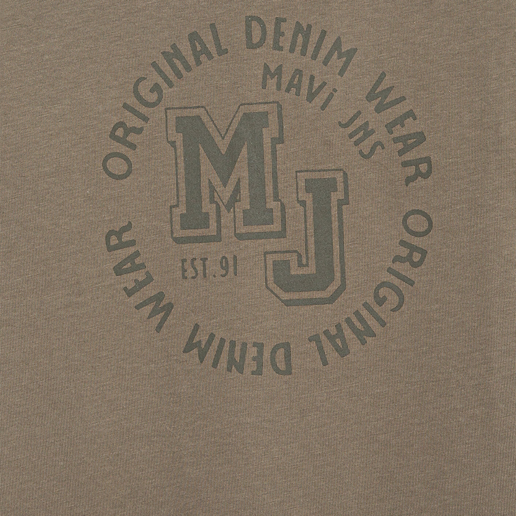 Mavi MJ Logo Baskılı Haki Tişört Loose Fit / Bol Rahat Kesim 6610395-86961