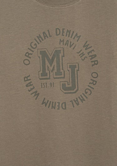  Mavi MJ Logo Baskılı Haki Tişört Loose Fit / Bol Rahat Kesim 6610395-86961