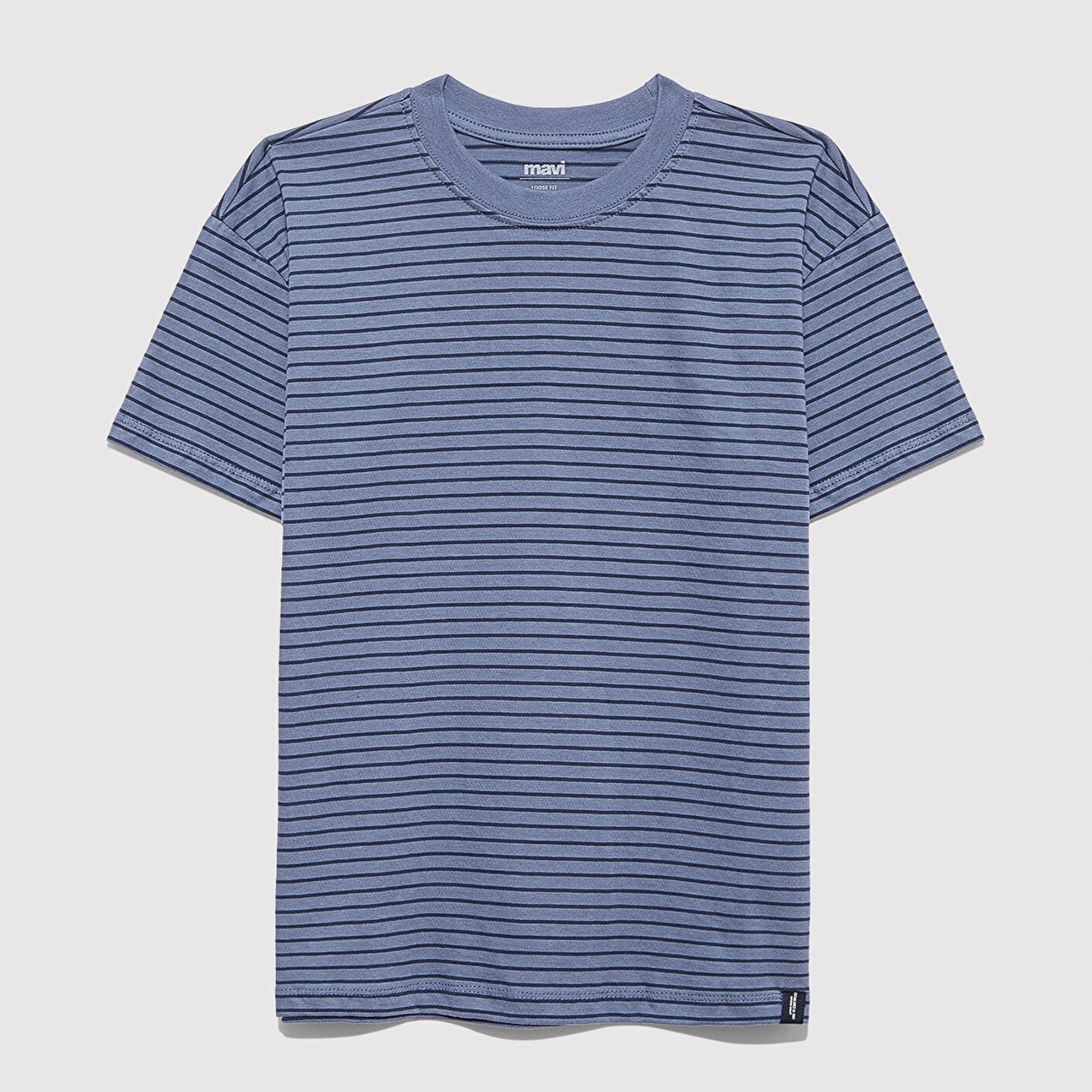 Mavi Lacivert Çizgili Tişört Loose Fit / Bol Rahat Kesim 6610390-90788